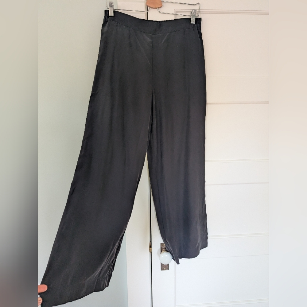 Amour Vert Silk Black Wide Leg Pants